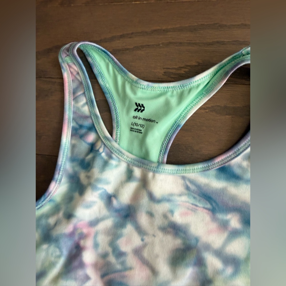 Girls athletic lot Sz Large 10/12 tank top w/bra shorts colorful summer sports - Picture 7 of 16